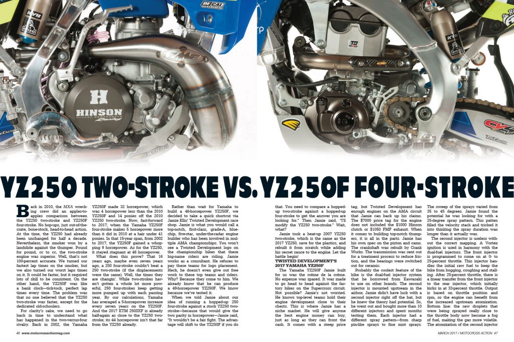 Yz250 Two Stroke Vs Yz250f Four Stroke Mxa Magazine Jay Clark